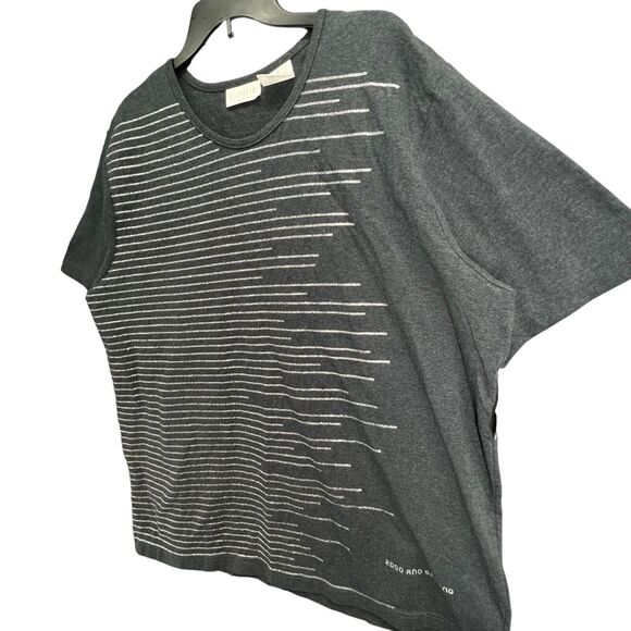 Liz Claiborne Top Womens XL Gray Striped Glitter Tee Short Sleeve Travel Resort - Picture 2 of 16